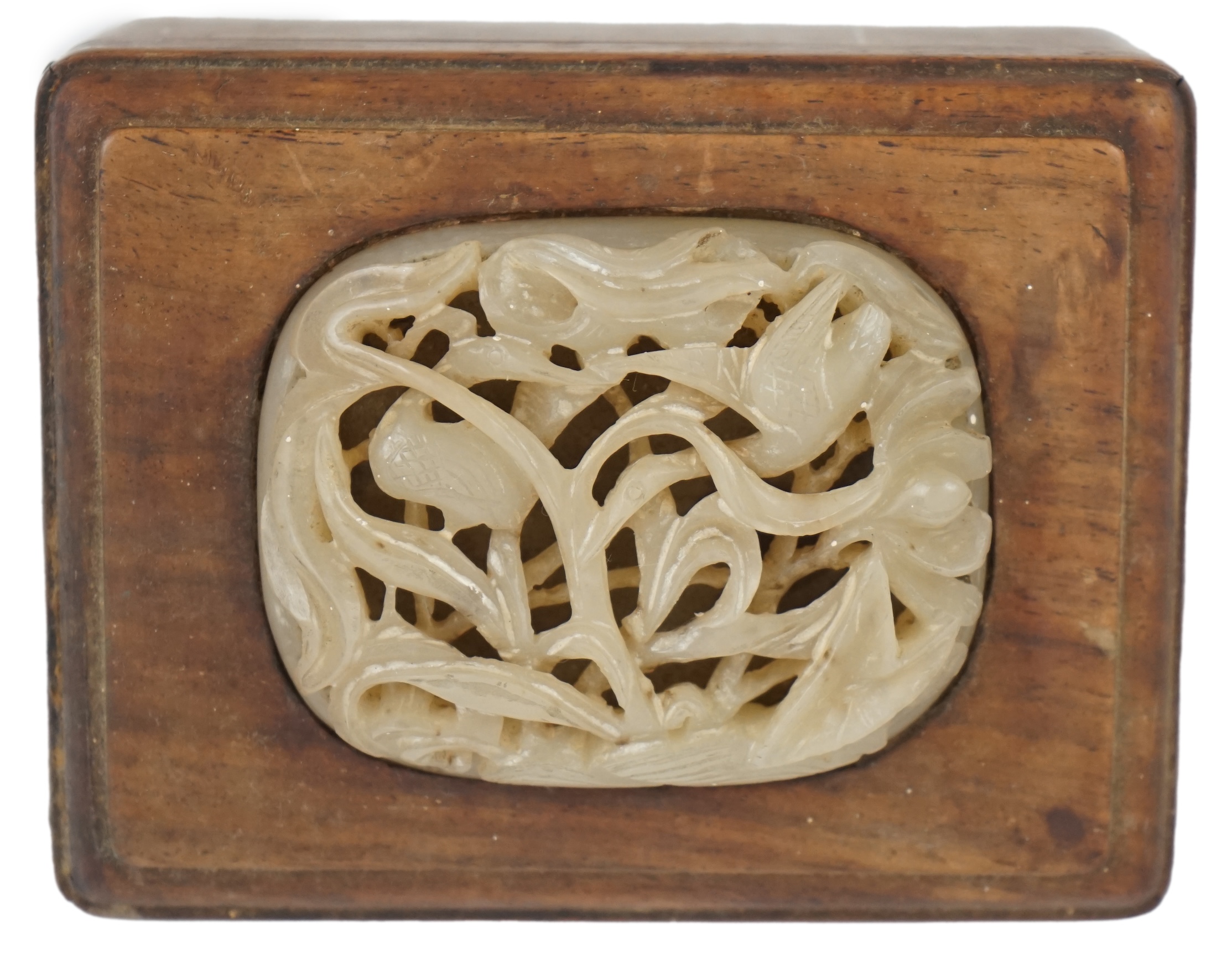 A Chinese pale creamy white jade ‘egret and lotus’ plaque, Yuan-Ming dynasty